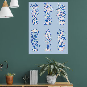 Surreal Ocean Botanicals Poster