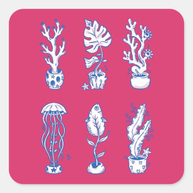 Surreal Ocean Botanicals Square Sticker (Front)