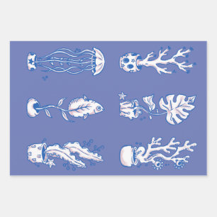 Surreal Ocean Botanicals Wrapping Paper Sheet