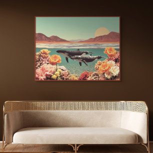 Surreal Ocean Scene With Whales And Coral Canvas Print