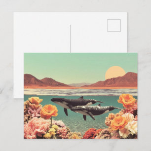 Surreal Ocean Scene With Whales And Coral Postcard