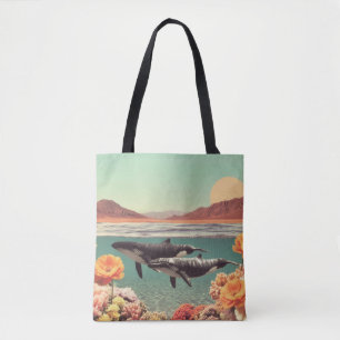 Surreal Ocean Scene With Whales And Coral Tote Bag