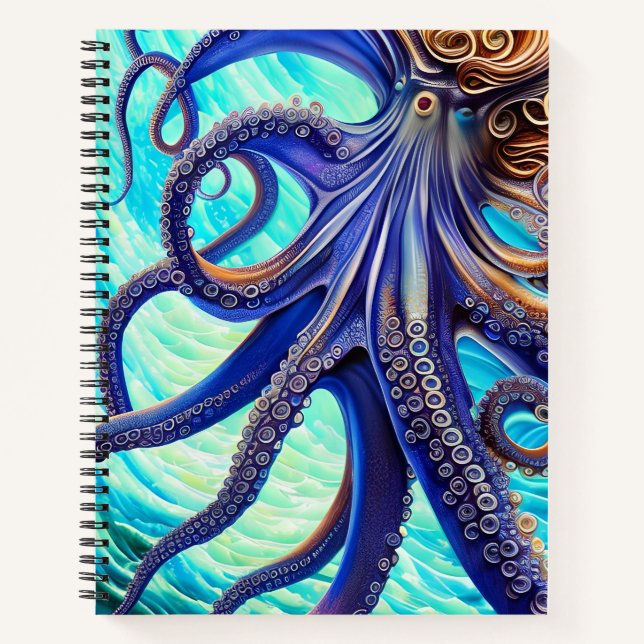 Surreal Octopus Blue Ocean Wave Impressionism Notebook (Front)