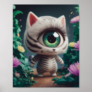 Surreal One Eyed Zebra Kitty Poster