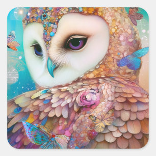 Surreal Owl Fantasy Art Square Sticker