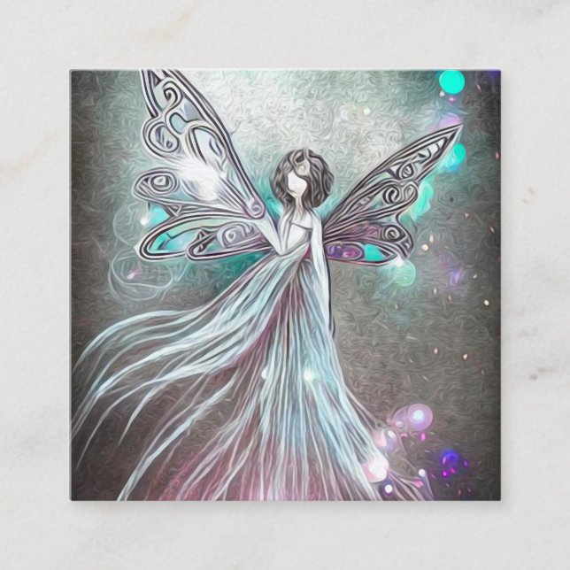 Surreal Painted Pearls Fairy Square Business Card (Front)