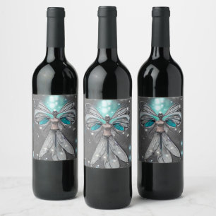Surreal Painted Teal Lights Fairy Wine Label