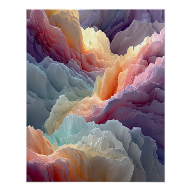 Surreal Pastel Rainbow Mountains Fantasy Landscape Poster (Front)