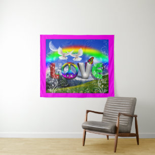 Surreal Peace and Love Art Tapestry