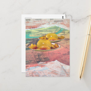Surreal Peach Mountains Collage Postcard