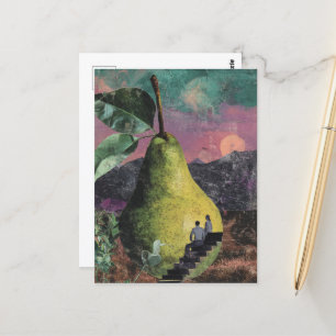 Surreal Pear Collage Postcard