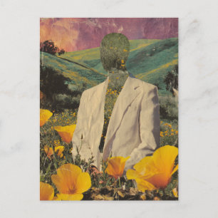 Surreal Person and Flowers Mixed Media Collage Postcard