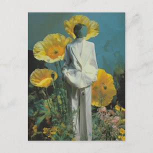 Surreal Person in Yellow Poppy Flowers Postcard