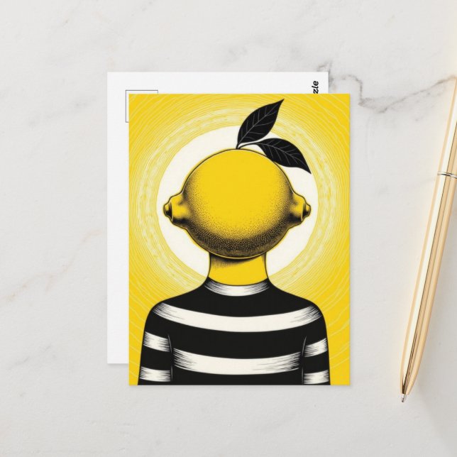 Surreal Person with a Lemon for a Head Postcard (Front/Back In Situ)