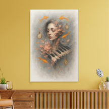Surreal Piano Face Art Print Dreamy Music and Time