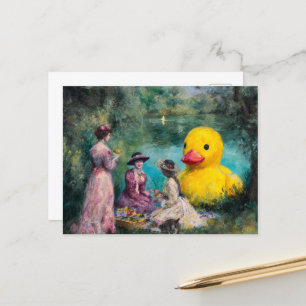 Surreal Picnic in Park With a Giant Duck Postcard
