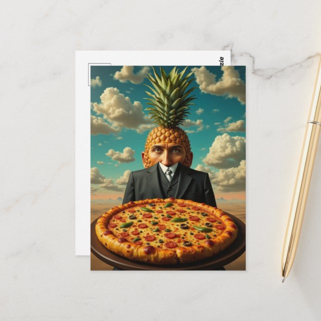 Surreal Pineapple Pizza Man Postcard (Front/Back In Situ)