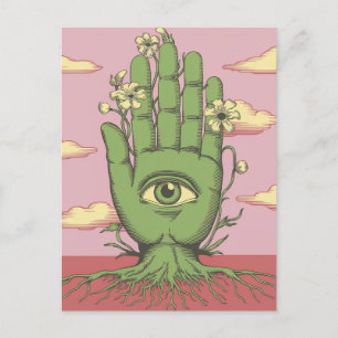 Surreal Pink Sky Gardeners Green Hand  Postcard