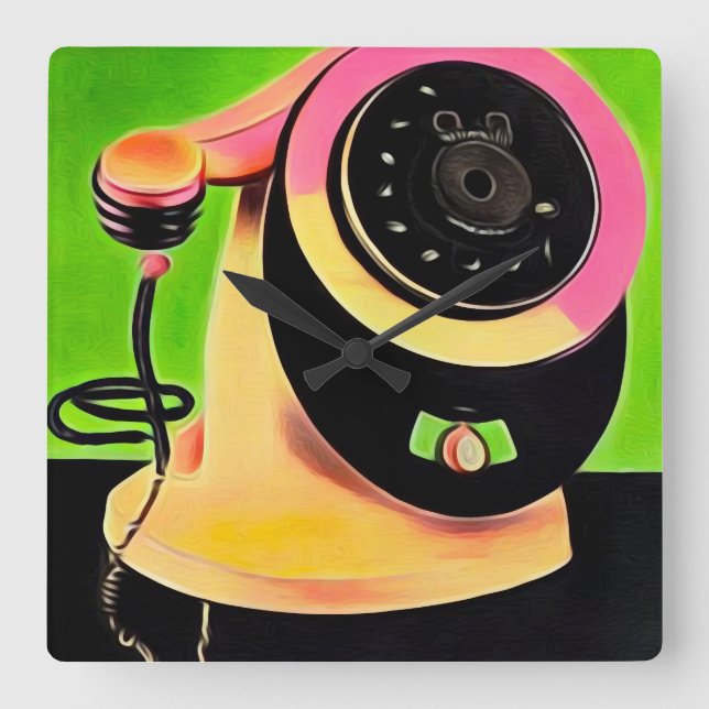 Surreal Pop Art Retro Telephone 3 Square Wall Clock (Front)
