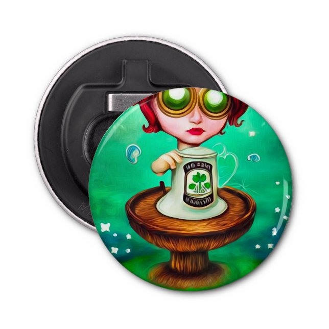 Surreal Pop St. Patrick’s Day Beer Girl Bottle Opener (Front)