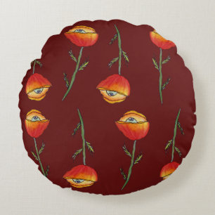 Surreal Poppy Flowers Art Round Pillow