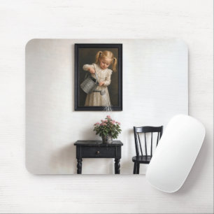 Surreal Portrait of Young Girl Watering Plant Mouse Pad