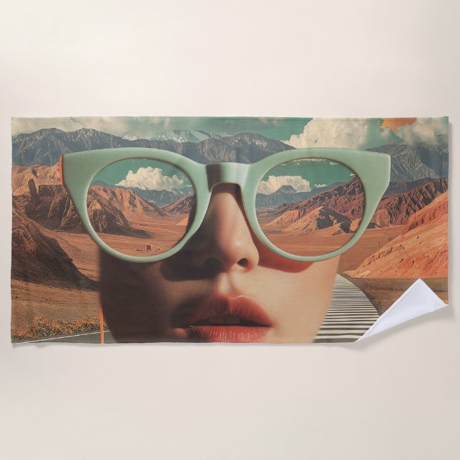 Surreal Portrait With Glasses Reflecting Desert Beach Towel (Front)