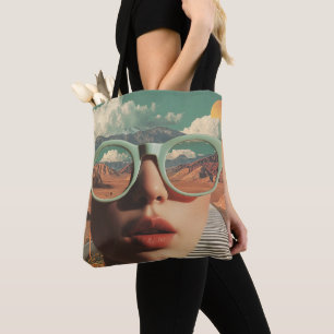 Surreal Portrait With Glasses Reflecting Desert Tote Bag