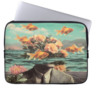 Surreal Portrait With Goldfish Flowers And Ocean Laptop Sleeve