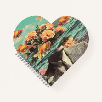 Surreal Portrait With Goldfish Flowers And Ocean Notebook