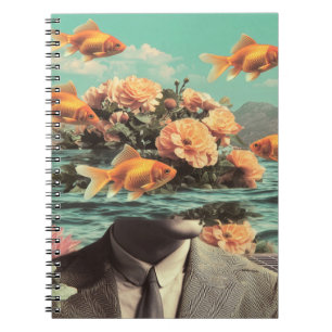 Surreal Portrait With Goldfish Flowers And Ocean Notebook