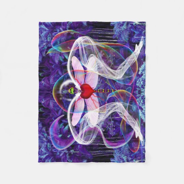 Surreal Psychedelic Dragon Fly Fleece Blanket (Front)