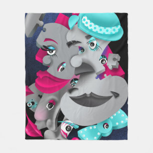 Surreal Puzzle Faces Fleece Blanket