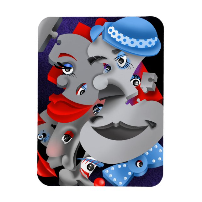 Surreal Puzzle Faces Fridge Magnet (Vertical)