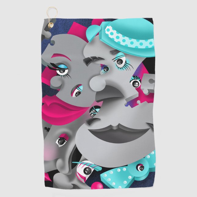 Surreal Puzzle Faces Golf Towel (Front)