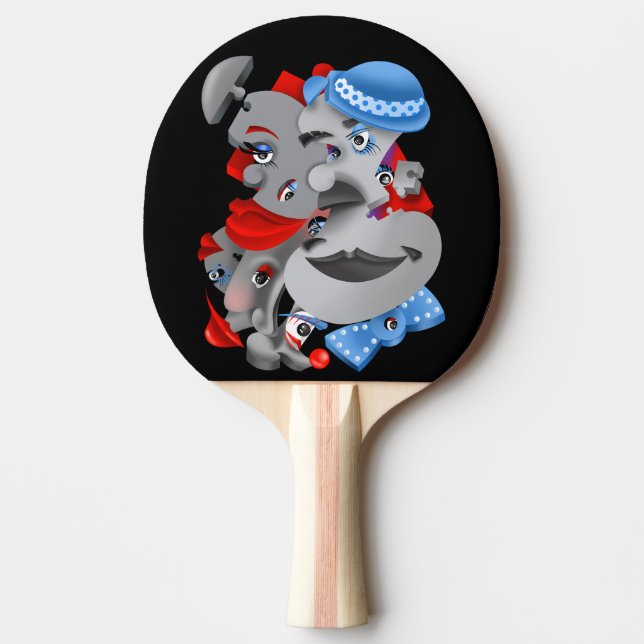 Surreal Puzzle Faces Ping Pong Paddle (Front)