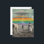 Surreal Rainbow UFO over the Cow Pasture Postcard<br><div class="desc">Surreal art of a UFO with a rainbow beam over the cattle pasture in a retro style</div>