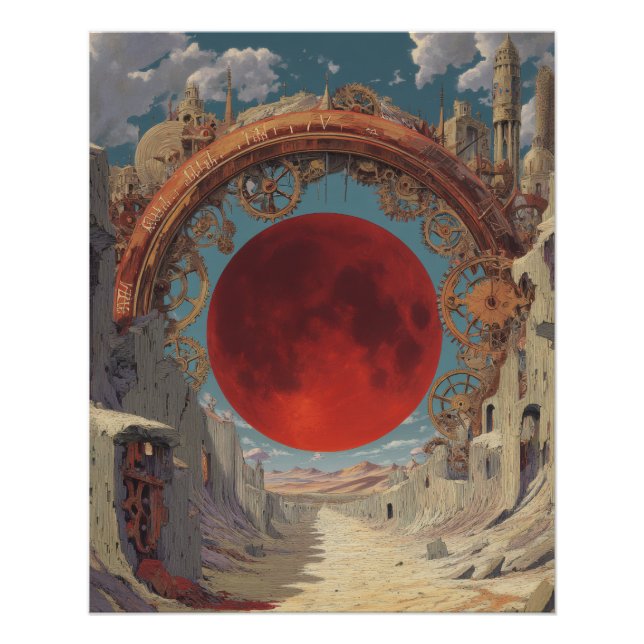 Surreal Red Moon Portal Fantasy Artwork Poster (Front)