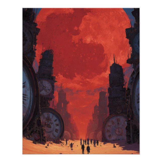 Surreal Red Skull Sky Desert Fantasy Art Poster (Front)