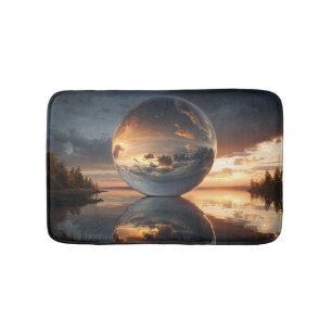 Surreal Reflective Sphere With Sunset Clouds Over Bath Mat