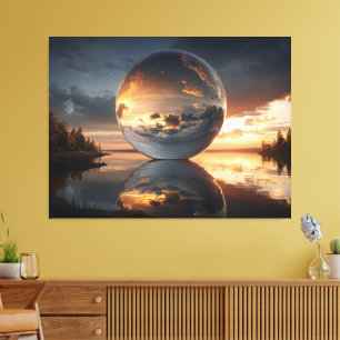 Surreal Reflective Sphere With Sunset Clouds Over Canvas Print