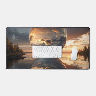 Surreal Reflective Sphere With Sunset Clouds Over Desk Mat