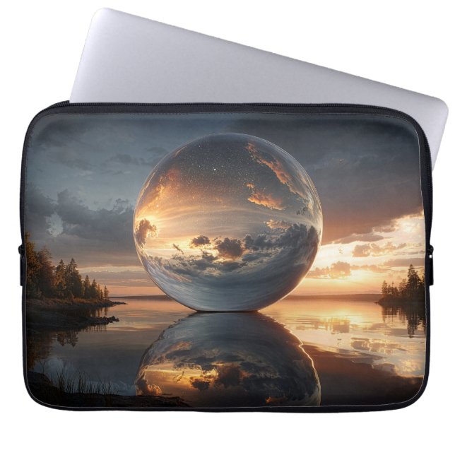 Surreal Reflective Sphere With Sunset Clouds Over  Laptop Sleeve (Front)