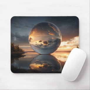 Surreal Reflective Sphere With Sunset Clouds Over  Mouse Pad