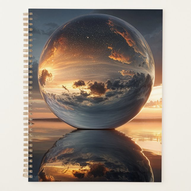 Surreal Reflective Sphere With Sunset Clouds Over  Planner (Front)