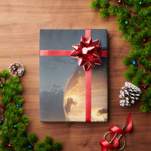 Surreal Reflective Sphere With Sunset Clouds Over  Wrapping Paper