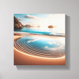 Surreal Reflective Tide Pool on Golden Sand Beach  Canvas Print