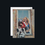 Surreal Retro Alice in Dairyland Collage  Postcard<br><div class="desc">A mixed media collage made and photographed by Angelandspot in the year 2026 with vintage images from a magazine from the 1980s era of a ballerina at the window,  a dairy princess with a baseball,  and a baseball player and a dairy cow.</div>