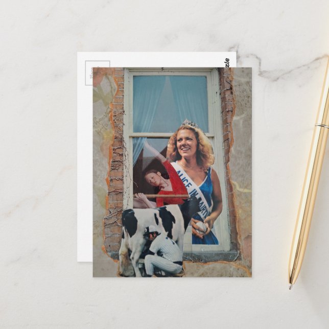 Surreal Retro Alice in Dairyland Collage  Postcard (Front/Back In Situ)