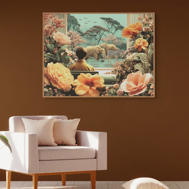 Surreal Safari Scene With Elephants Zebras Canvas Print (Surreal Safari Scene With Elephants)